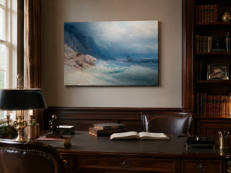 Landscape Oil Painting - Stormy Sea and Cliffs