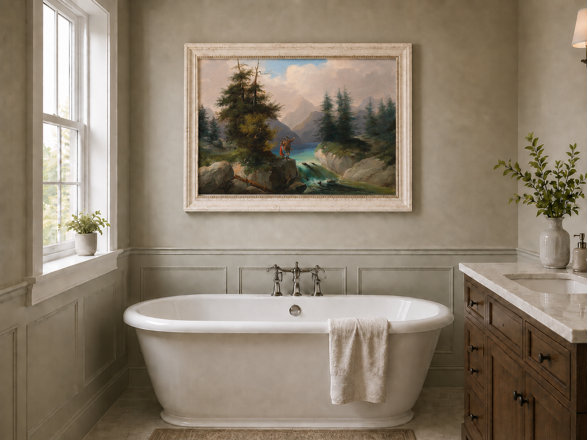 Peinture à l'huile de paysage - Point de vue sur la montagne