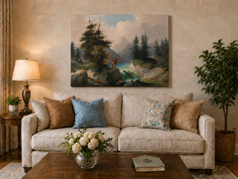 Peinture à l'huile de paysage - Point de vue sur la montagne