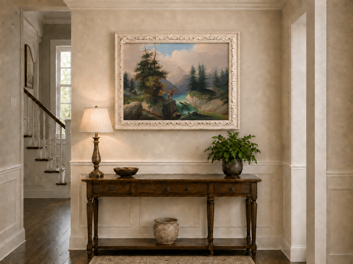 Peinture à l'huile de paysage - Point de vue sur la montagne