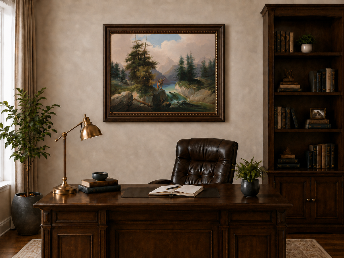Peinture à l'huile de paysage - Point de vue sur la montagne