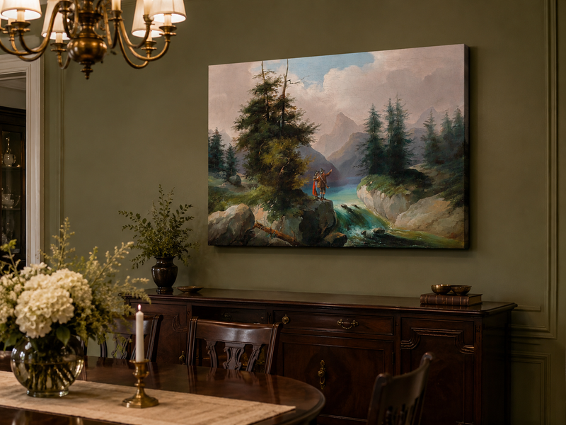 Peinture à l'huile de paysage - Point de vue sur la montagne