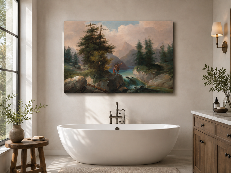 Peinture à l'huile de paysage - Point de vue sur la montagne