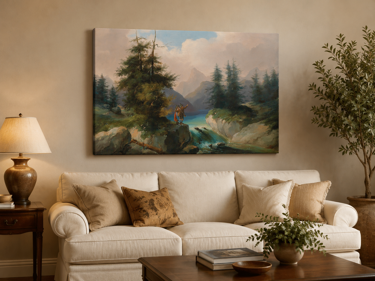 Peinture à l'huile de paysage - Point de vue sur la montagne