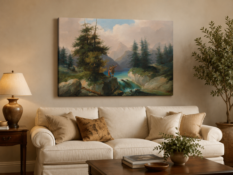Peinture à l'huile de paysage - Point de vue sur la montagne