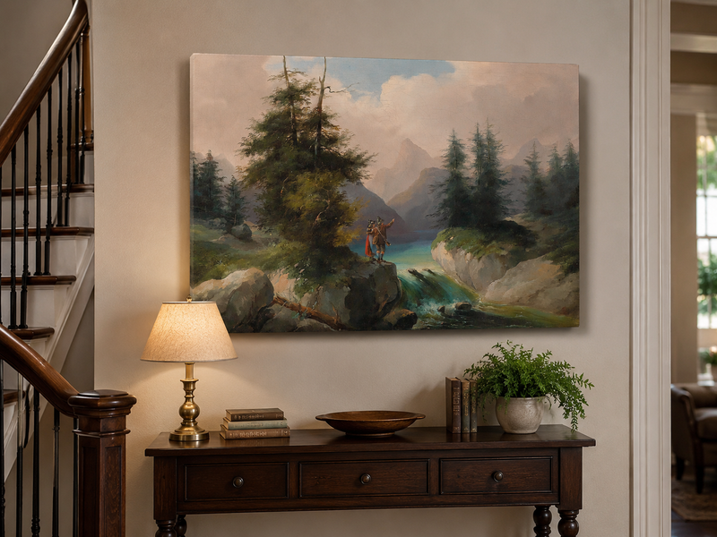 Peinture à l'huile de paysage - Point de vue sur la montagne