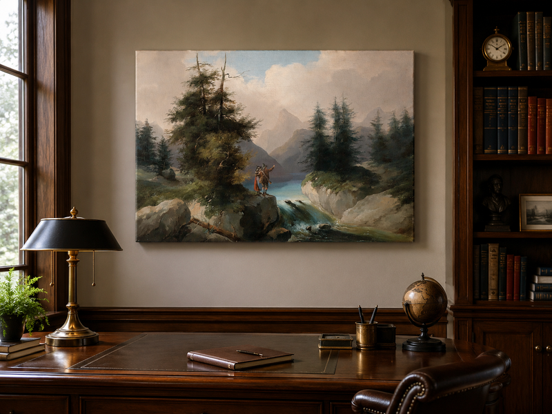 Peinture à l'huile de paysage - Point de vue sur la montagne