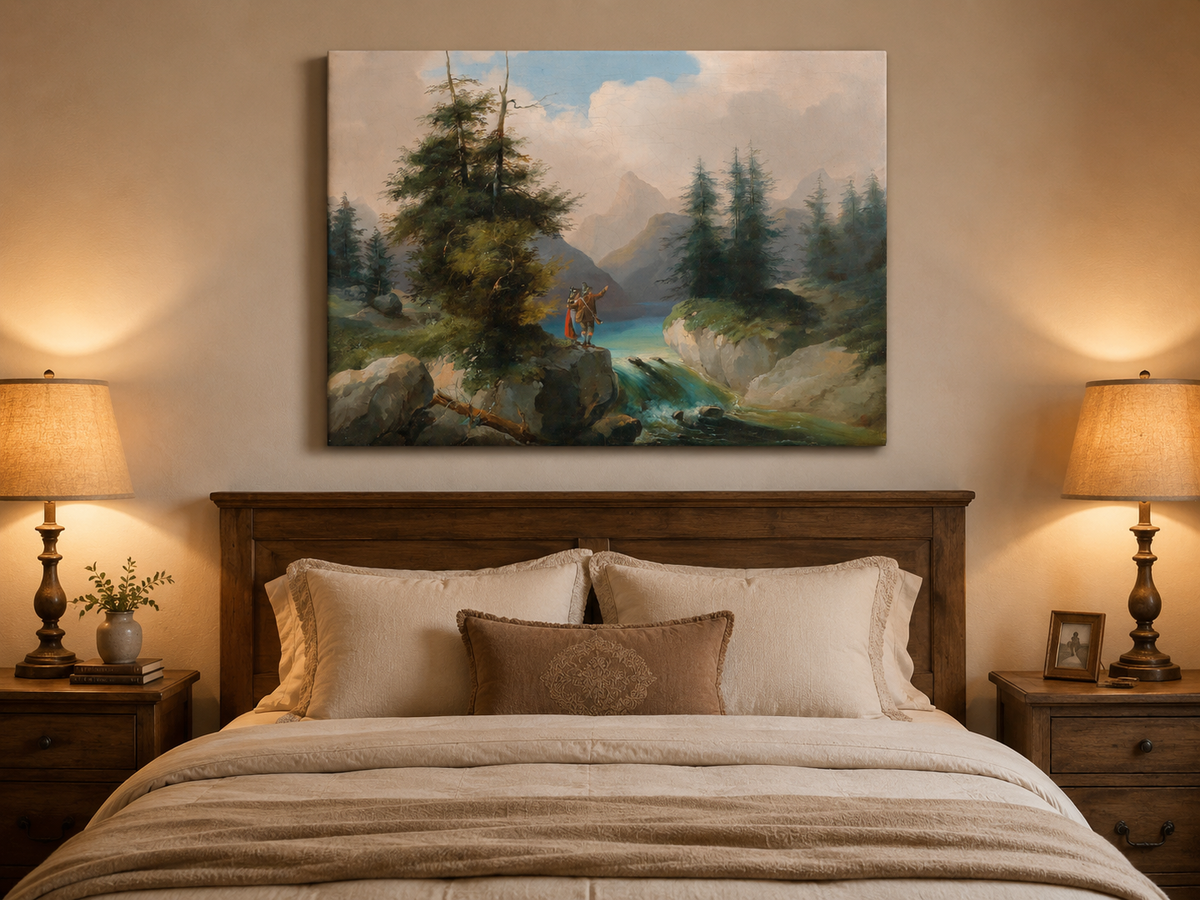 Peinture à l'huile de paysage - Point de vue sur la montagne