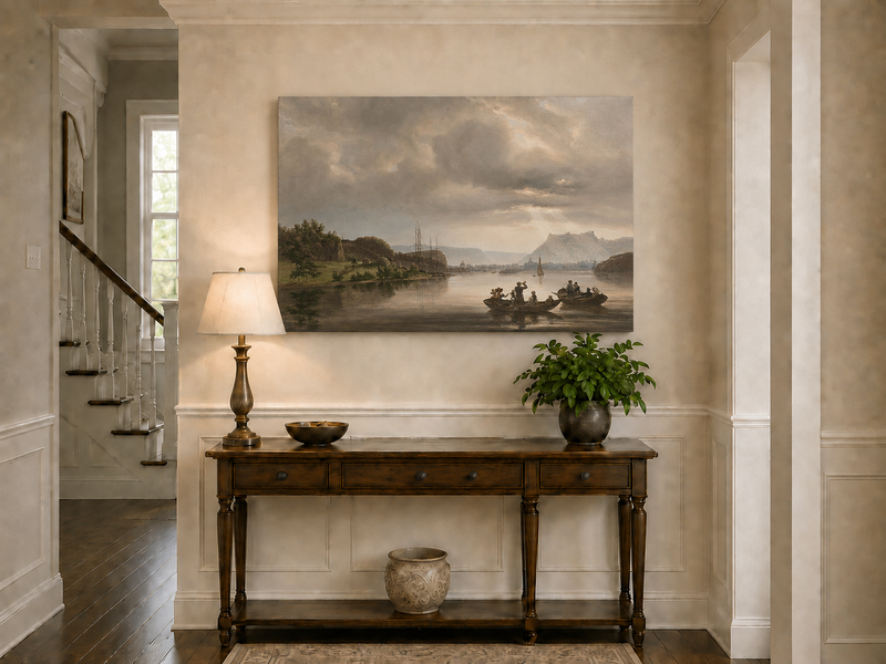 Landscape Oil Painting - Fredrikshald Harbor with Rowboats