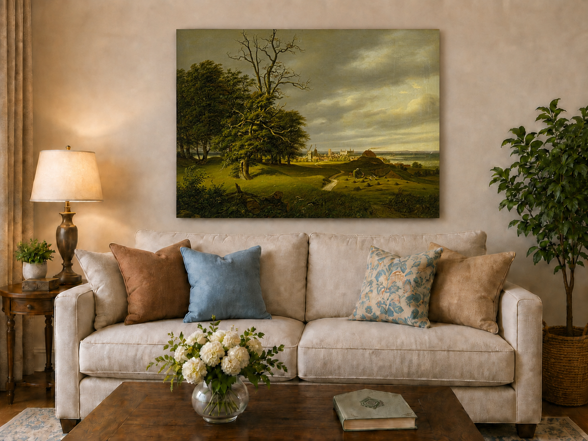 Landscape Oil Painting - Old Oak by Coastal Village and Storm Sky