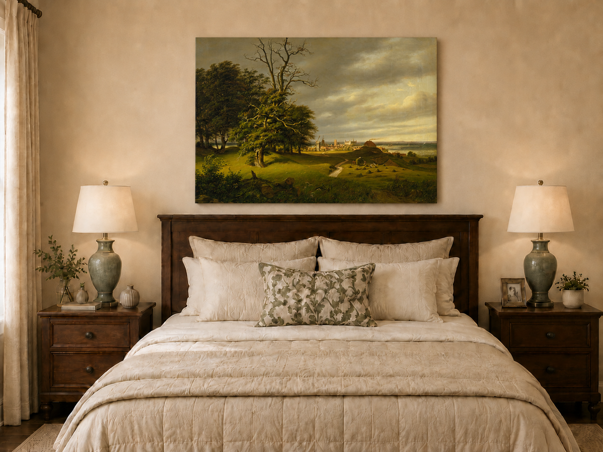 Landscape Oil Painting - Old Oak by Coastal Village and Storm Sky