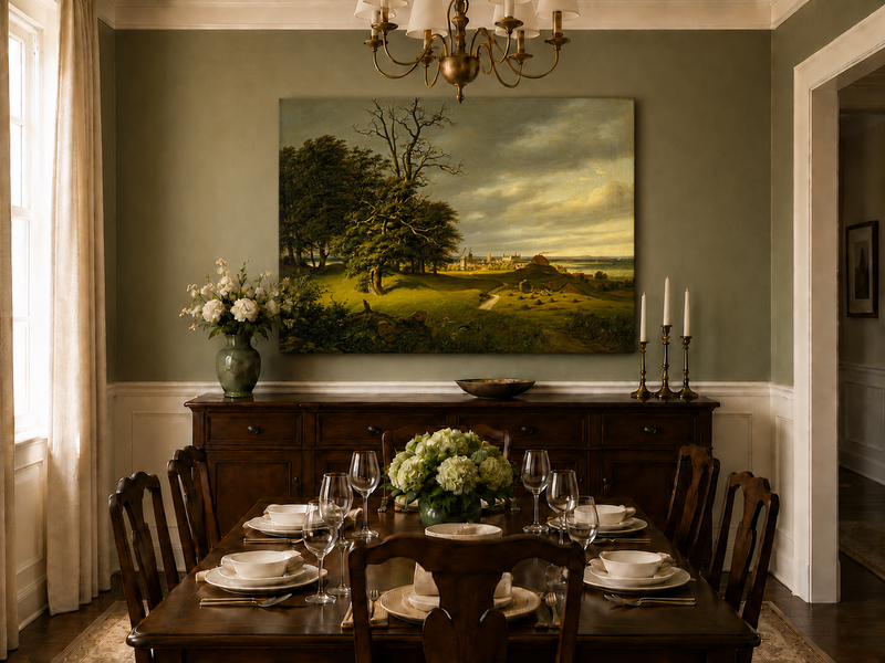 Landscape Oil Painting - Old Oak by Coastal Village and Storm Sky