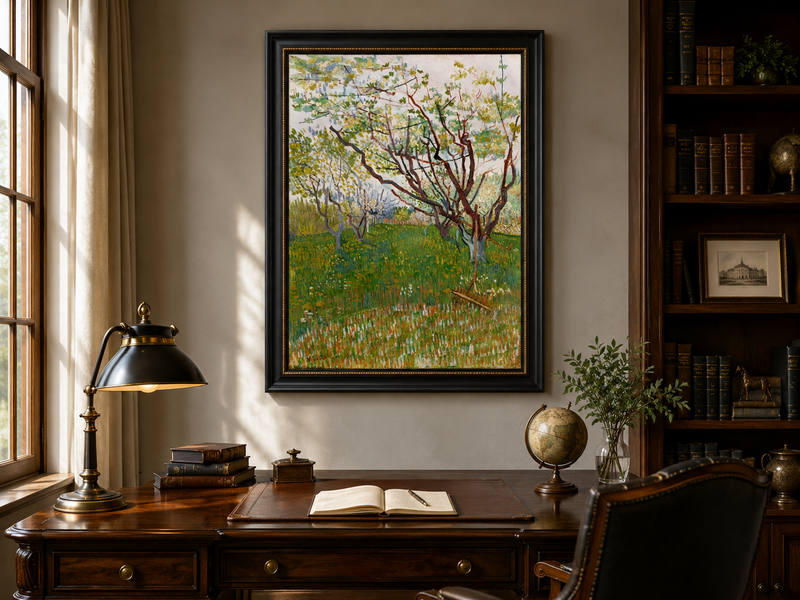 Landscape Oil Painting - Blooming Orchard Trees in Spring Field