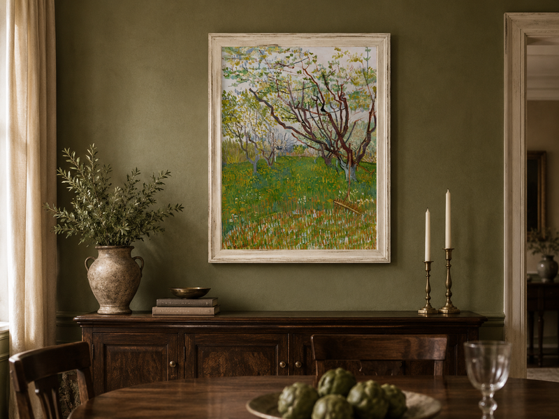 Landscape Oil Painting - Blooming Orchard Trees in Spring Field