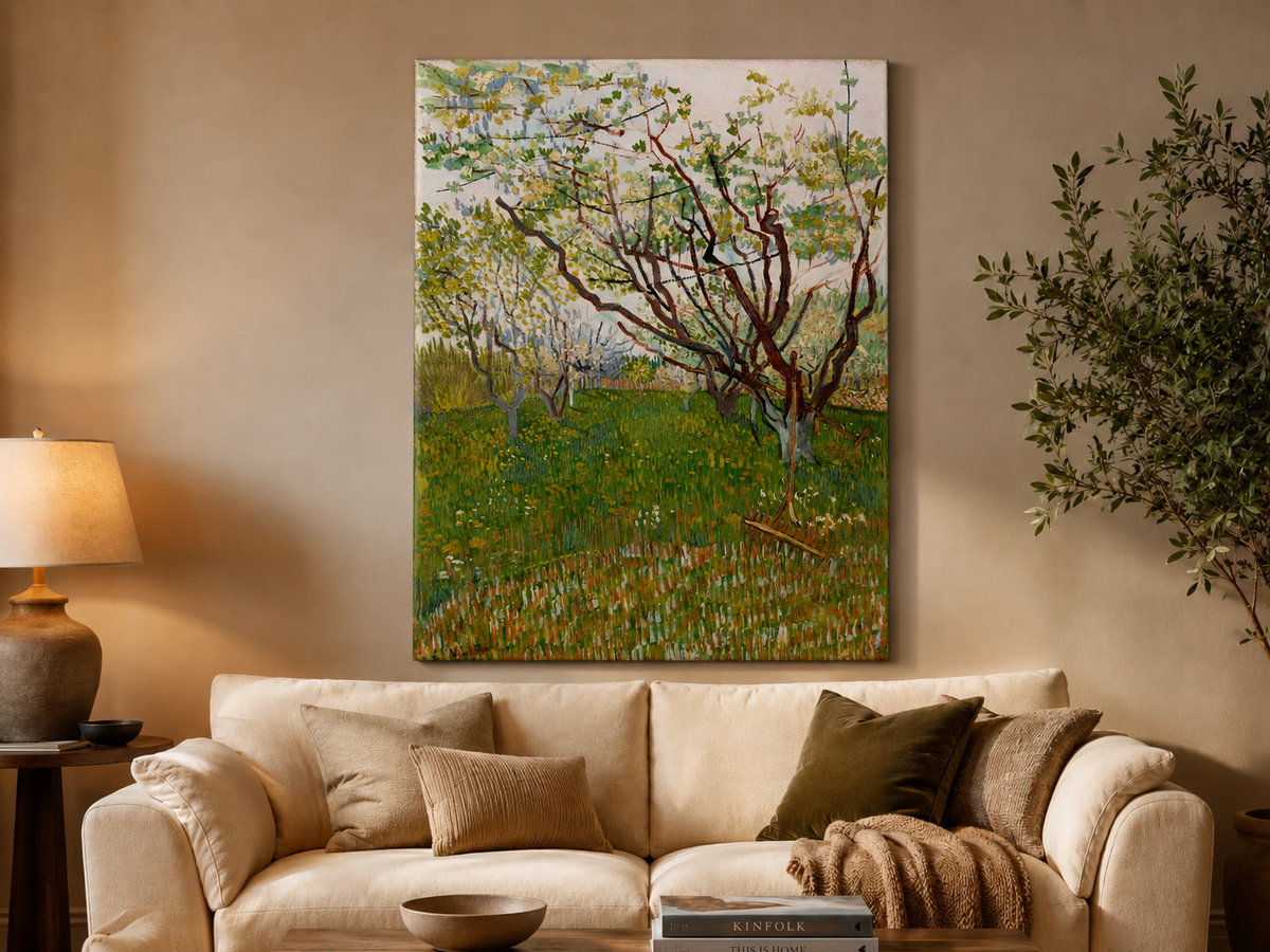 Landscape Oil Painting - Blooming Orchard Trees in Spring Field