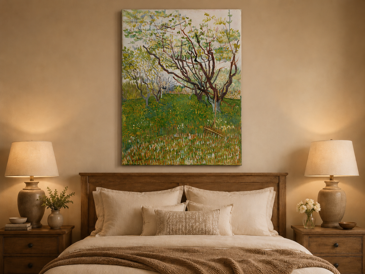 Landscape Oil Painting - Blooming Orchard Trees in Spring Field