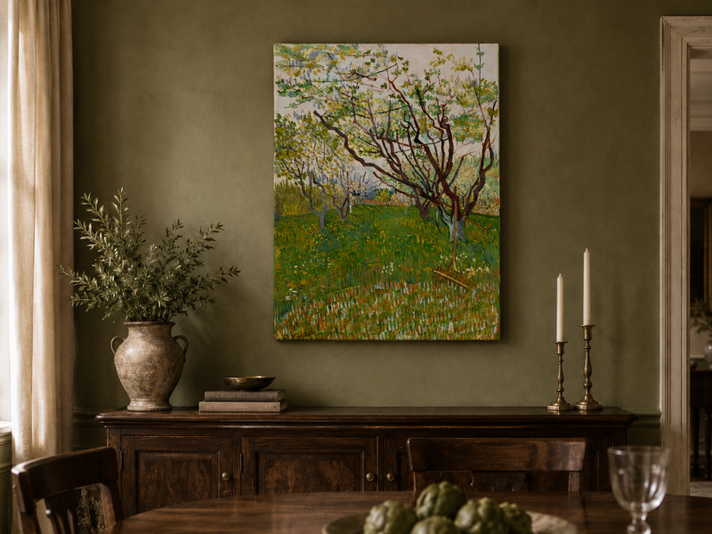 Landscape Oil Painting - Blooming Orchard Trees in Spring Field