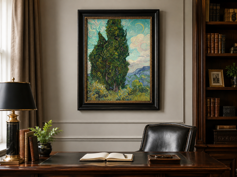 Peinture à l'huile de paysage - Rivière printanière avec pêcheur et arbres