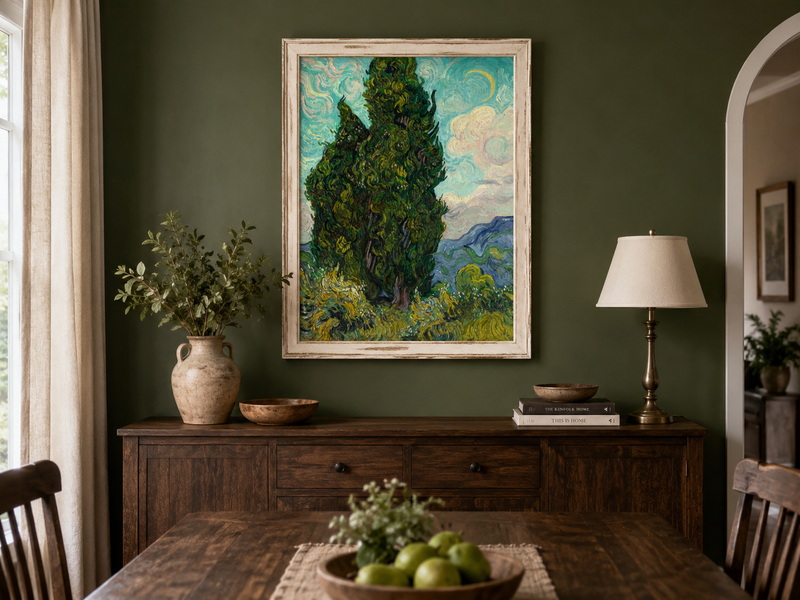 Peinture à l'huile de paysage - Rivière printanière avec pêcheur et arbres