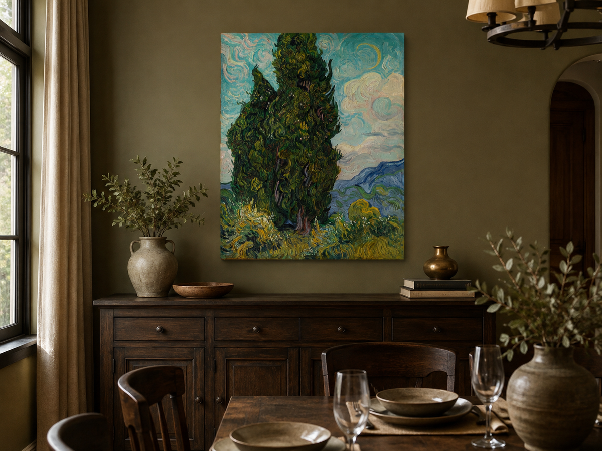Peinture à l'huile de paysage - Rivière printanière avec pêcheur et arbres
