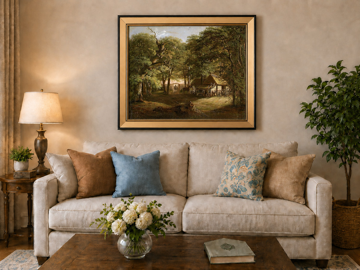 Landscape Oil Painting - Woodland Cottage with Horses and Path