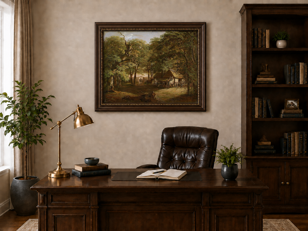 Landscape Oil Painting - Woodland Cottage with Horses and Path
