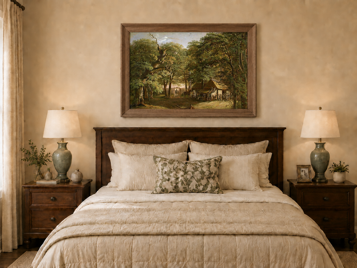 Landscape Oil Painting - Woodland Cottage with Horses and Path