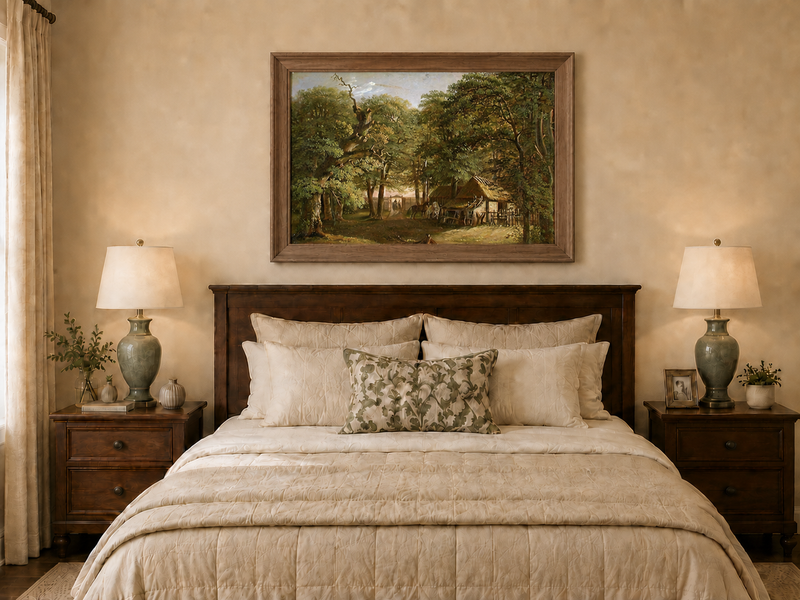 Landscape Oil Painting - Woodland Cottage with Horses and Path