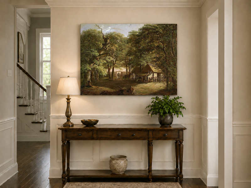 Landscape Oil Painting - Woodland Cottage with Horses and Path
