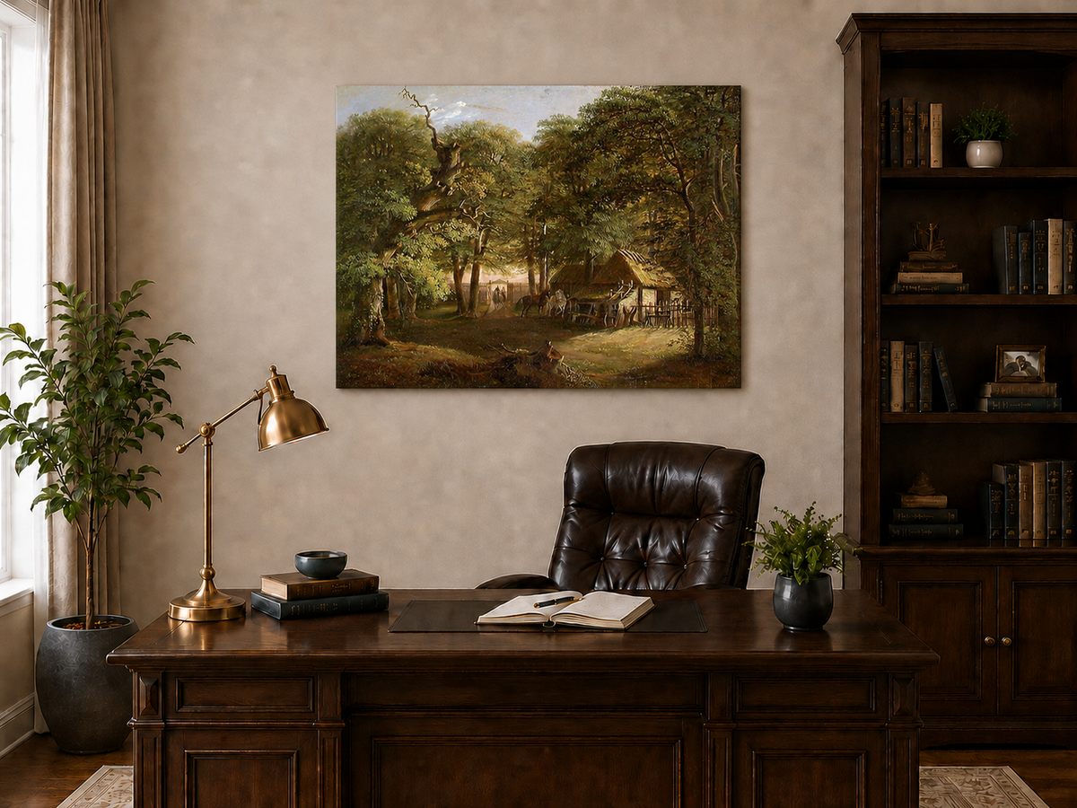 Landscape Oil Painting - Woodland Cottage with Horses and Path