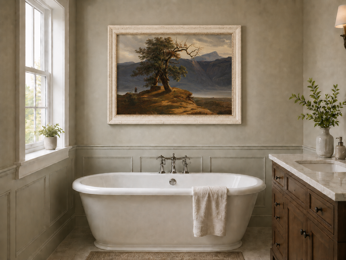 Landscape Oil Painting - Mountain View with Lone Tree and Figure