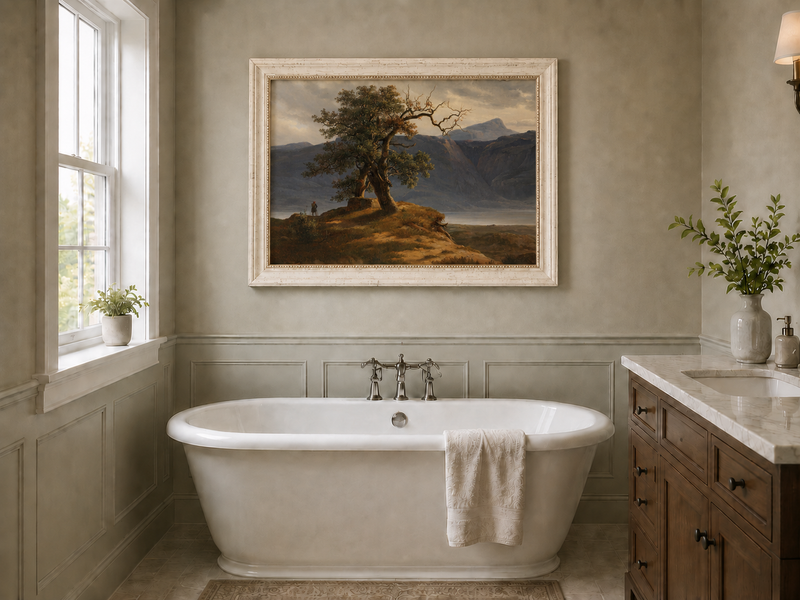 Landscape Oil Painting - Mountain View with Lone Tree and Figure