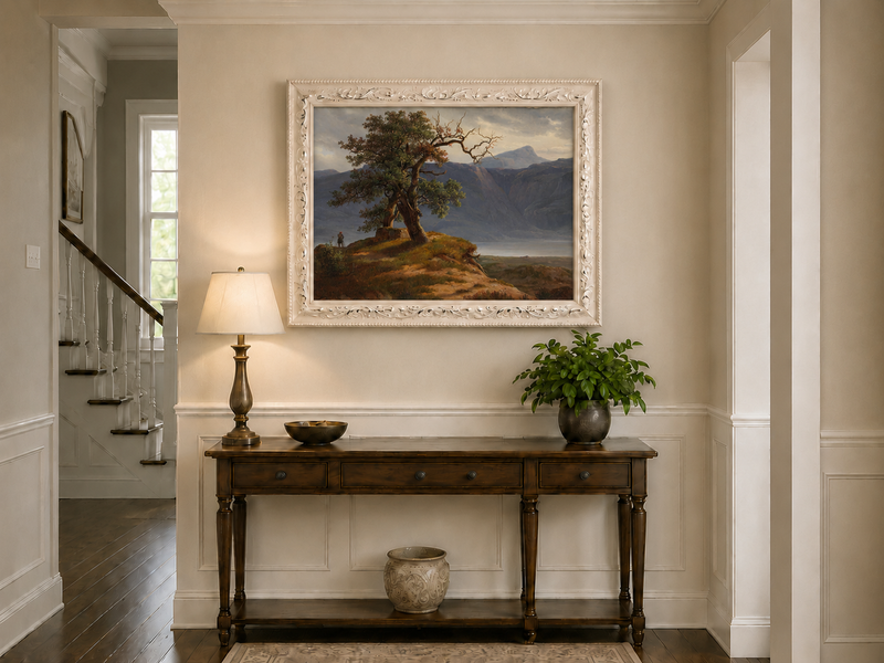 Landscape Oil Painting - Mountain View with Lone Tree and Figure