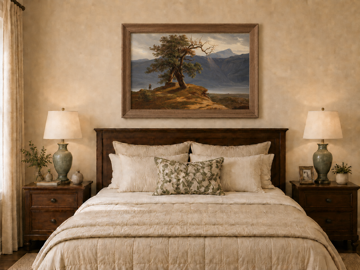 Landscape Oil Painting - Mountain View with Lone Tree and Figure
