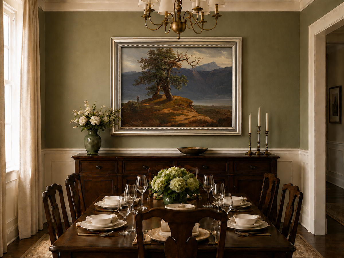 Landscape Oil Painting - Mountain View with Lone Tree and Figure