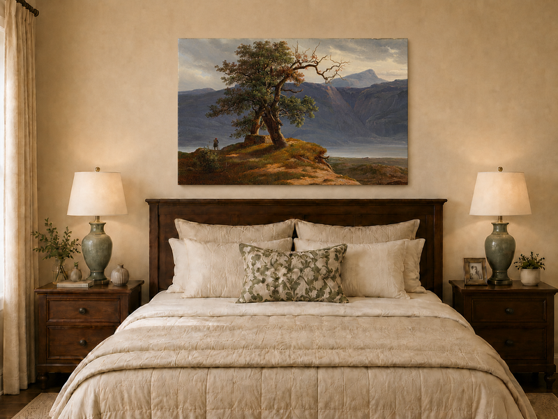 Landscape Oil Painting - Mountain View with Lone Tree and Figure