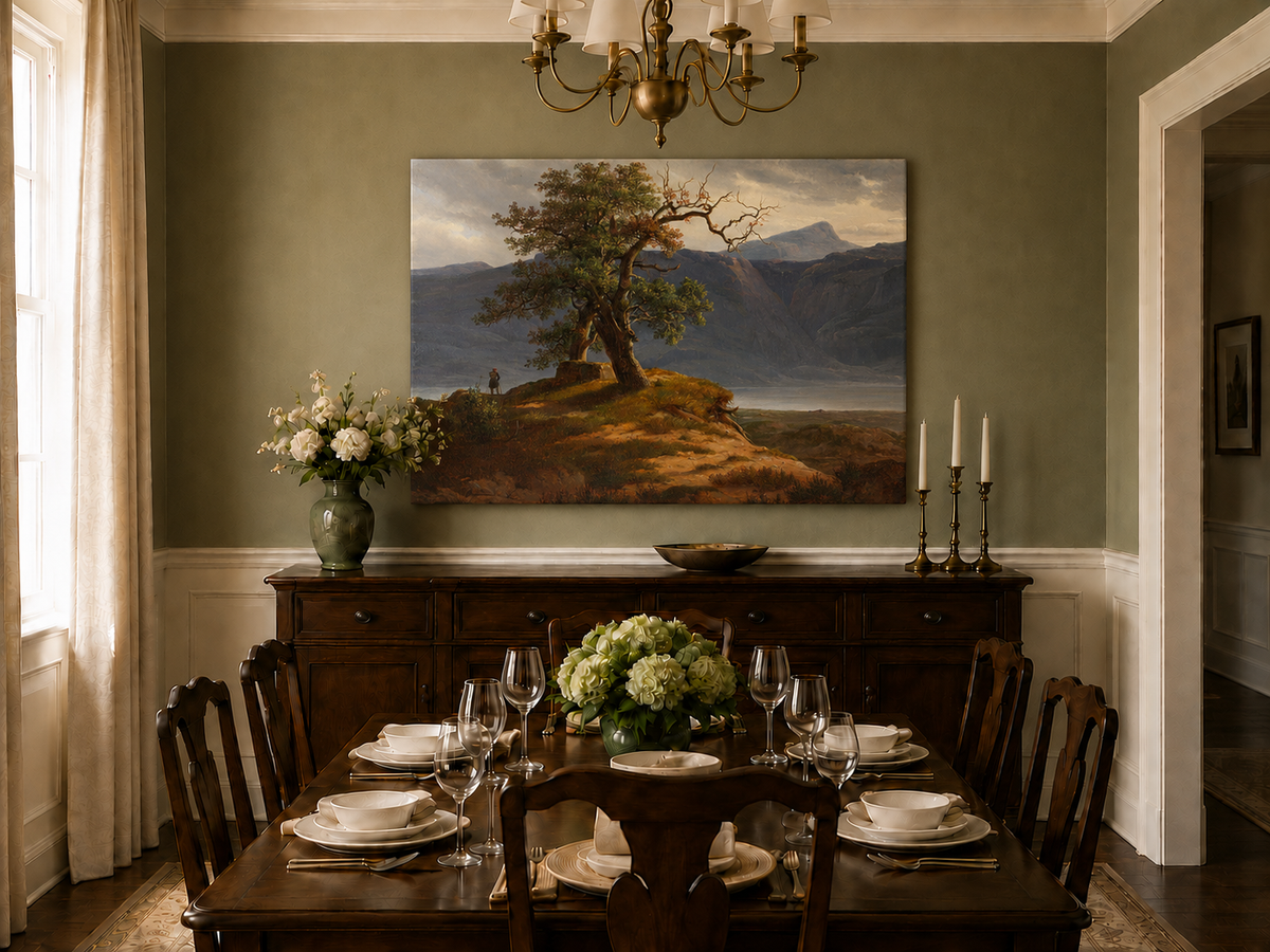 Landscape Oil Painting - Mountain View with Lone Tree and Figure