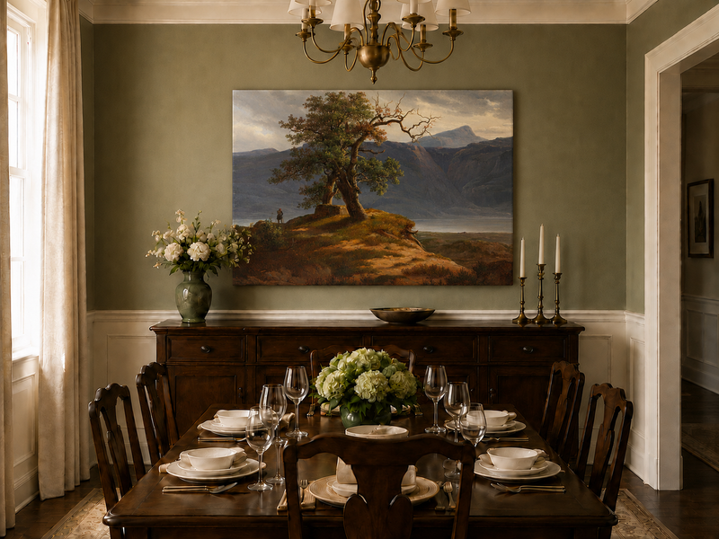 Landscape Oil Painting - Mountain View with Lone Tree and Figure