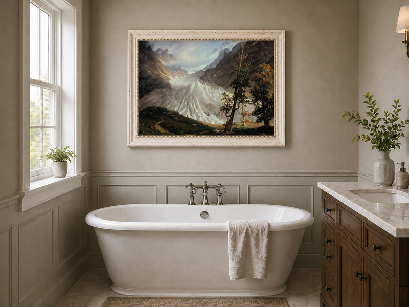 Landscape Oil Painting - Alpine Glacier Trees & Wildlife