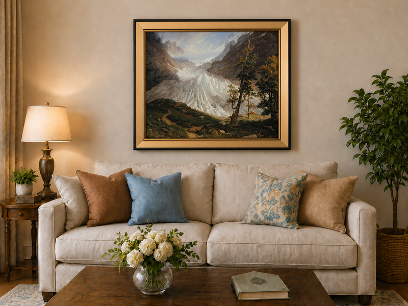 Landscape Oil Painting - Alpine Glacier Trees & Wildlife