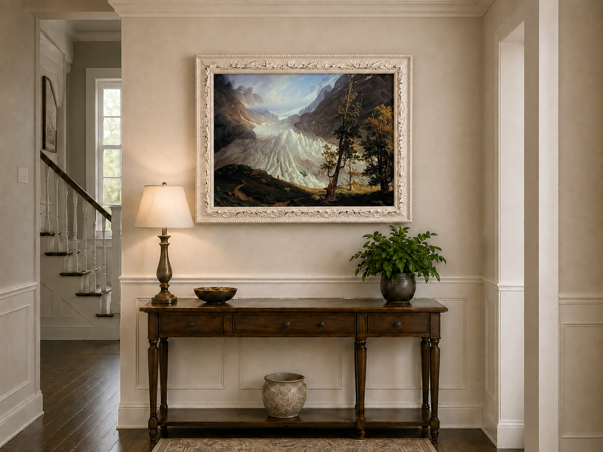 Landscape Oil Painting - Alpine Glacier Trees & Wildlife