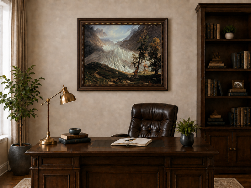 Landscape Oil Painting - Alpine Glacier Trees & Wildlife