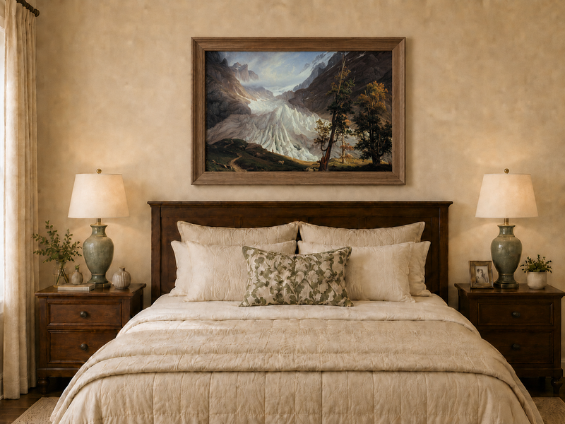 Landscape Oil Painting - Alpine Glacier Trees & Wildlife
