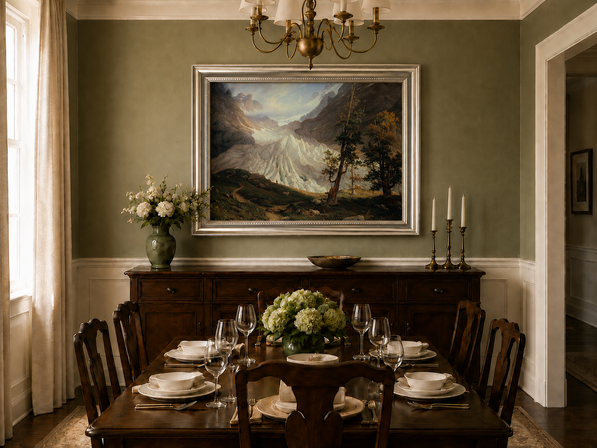 Landscape Oil Painting - Alpine Glacier Trees & Wildlife