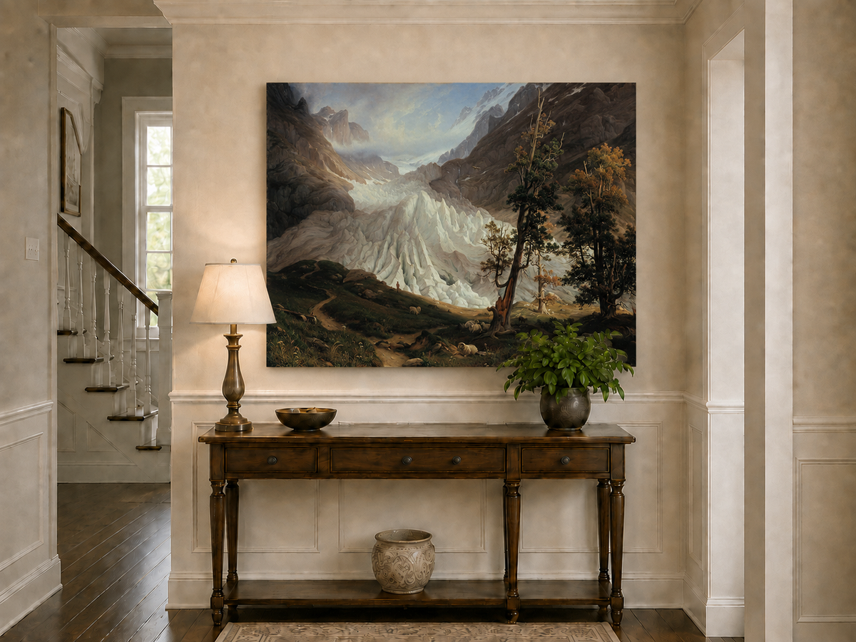 Landscape Oil Painting - Alpine Glacier Trees & Wildlife