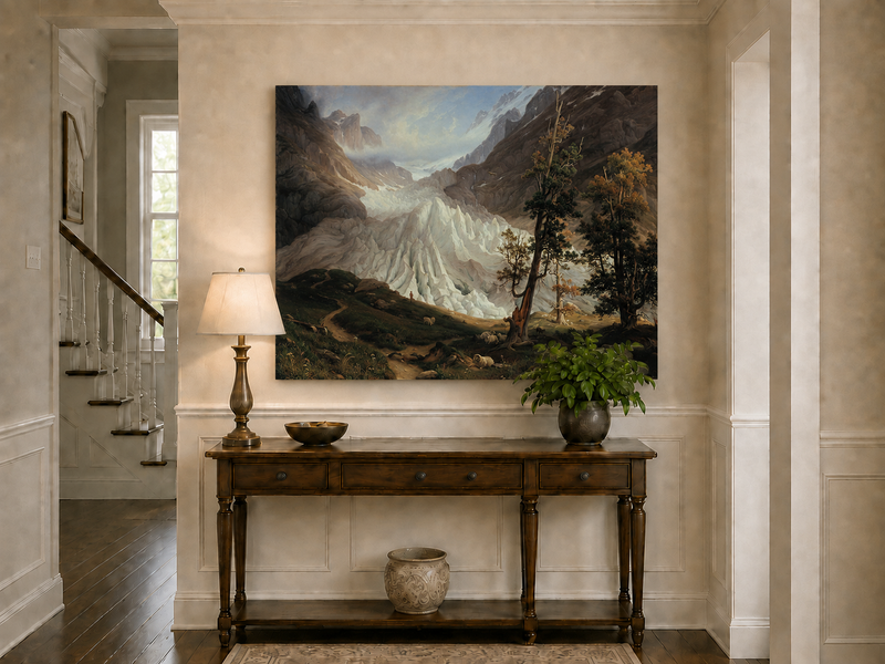 Landscape Oil Painting - Alpine Glacier Trees & Wildlife