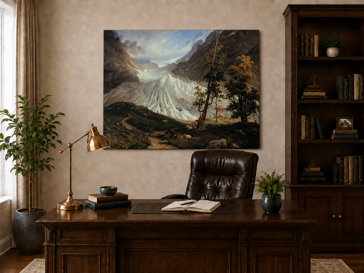 Landscape Oil Painting - Alpine Glacier Trees & Wildlife
