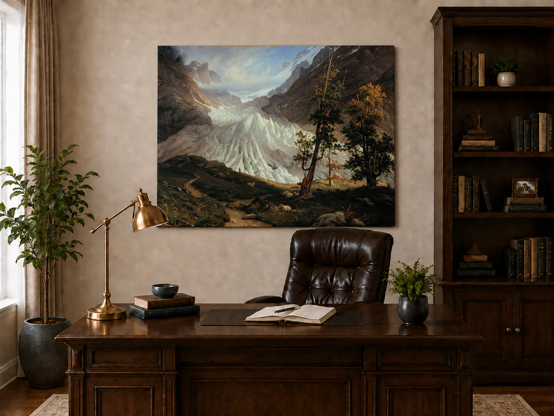 Landscape Oil Painting - Alpine Glacier Trees & Wildlife