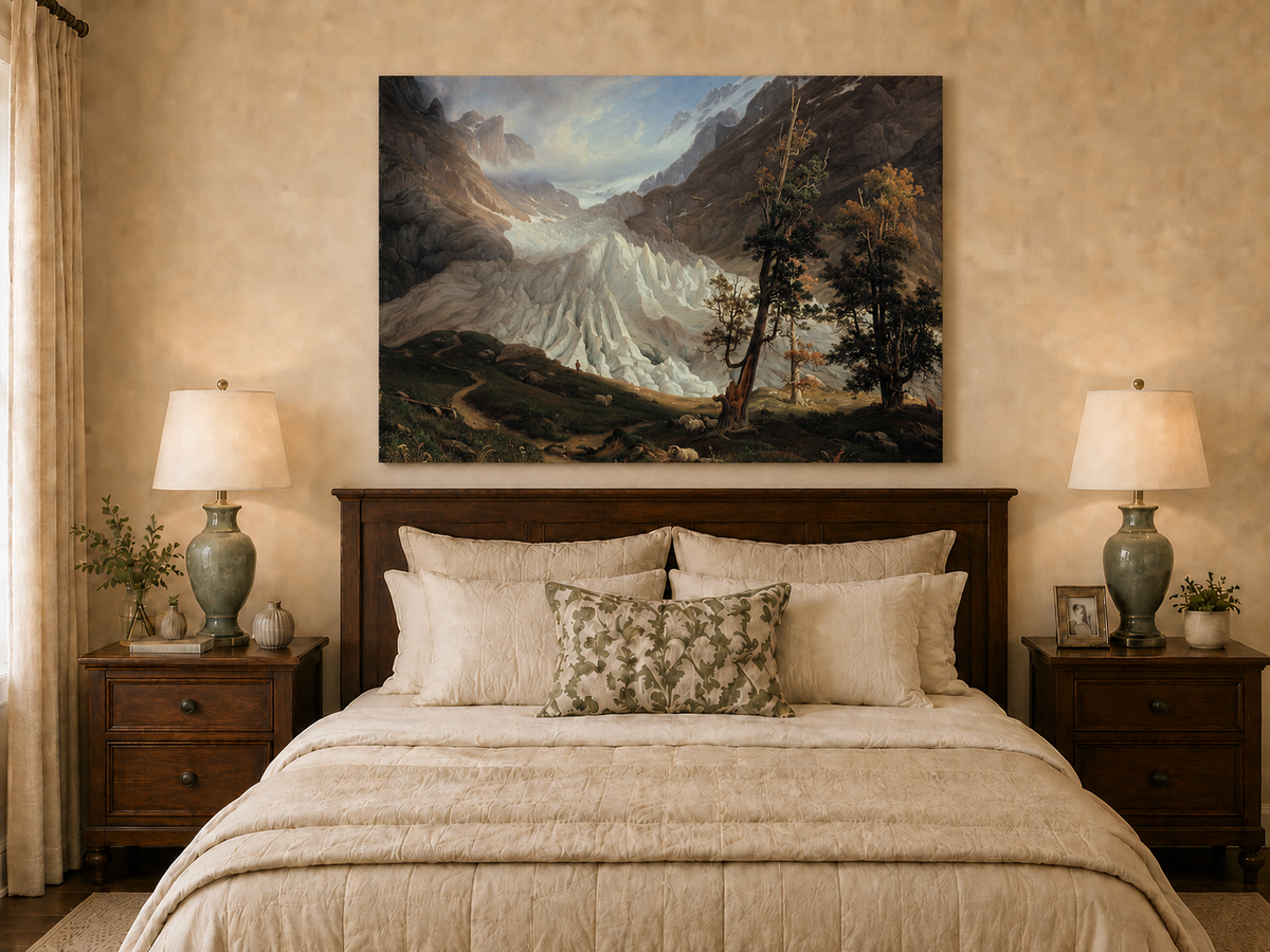 Landscape Oil Painting - Alpine Glacier Trees & Wildlife