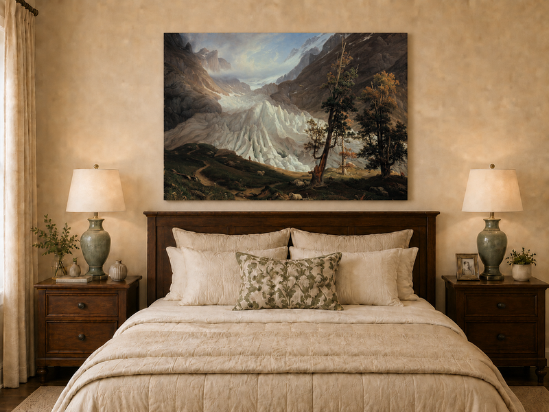 Landscape Oil Painting - Alpine Glacier Trees & Wildlife